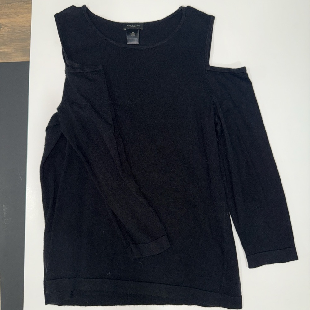 Ann Taylor Factory Black Cold Shoulder Blouse